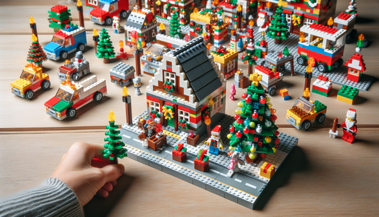 Creating a festive scene with an unnamed block construction toy set. The model number is 10308. Imagine a set filled with small, interlocking bricks of various colors designed for building a series of