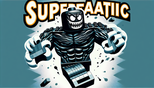 A detailed illustration of a popular building block figure that exudes menace. The figure has an inky black color, with startling white eyes and teeth. This fearsome figure also has a highly stylized