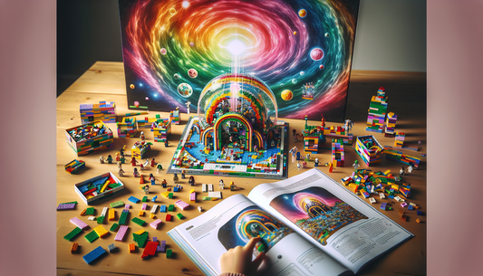 A view of an assembly toy set resembling Lego 76949, well-known among building block enthusiasts. The scene captures a colorful array of bricks, mini-figures, and unique assembly pieces, all waiting t