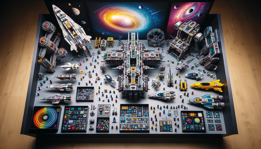 A visual inside look at a buildable construction blocks toy set inspired by intergalactic space themes. The set contains around 75,000 pieces, including multi-colored blocks, unique spaceship componen