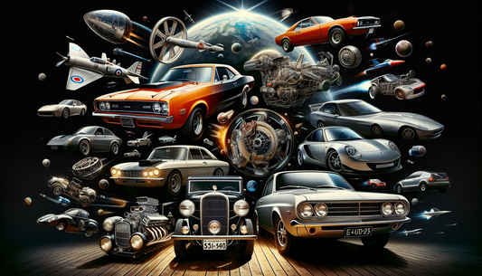 An intriguing journey into the universe of automobiles. A variety of cars from different eras and countries: a classic American muscle car with a fierce growl; a sleek German sports car signifying pre