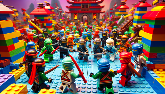 An enchanting world made of colorful LEGO-style bricks. In this world, generic ninja figures, with no correlation to any copyrighted characters, are engaged in a thrilling adventure. They sport differ