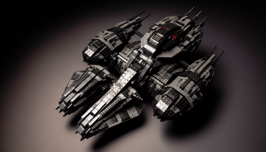 Explore the details of a small, interstellar spacecraft, resembling the one from a popular science fiction series. The spacecraft is intricate and has a unique design, with dark-colored blocks and sha