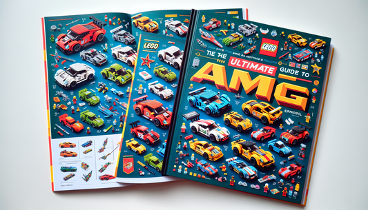 Image of an ultimate guide book dedicated to Lego AMG. It possesses vibrant covers adorned with different Lego AMG models and an embossed title on top. Inside pages are full of step by step instructio