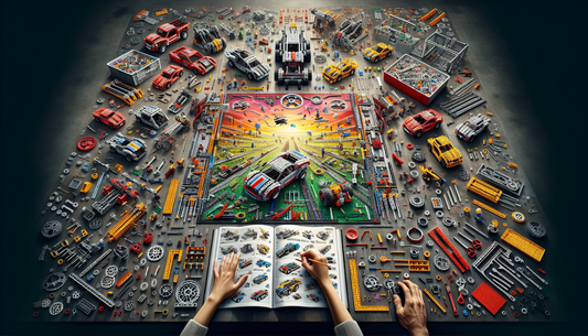 A captivating spectacle conveying the world of LEGO Technic. The introduction showcases an expansive table filled with various LEGO Technic components. Plastic gears, levers, beams, and pins are scatt