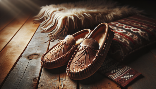 An image showing the beauty of moccasins, which are classic and comfortable footwear choice. The moccasins are made from soft suede, have distinct hand-stitched details, and incorporate traditional de