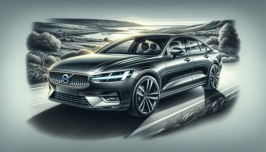 An intricately detailed illustration of a Volvo S60 T5 car. The focus is on its design reflecting the perfect blend of performance and luxury. The car is depicted in a dynamic pose that hints at its h