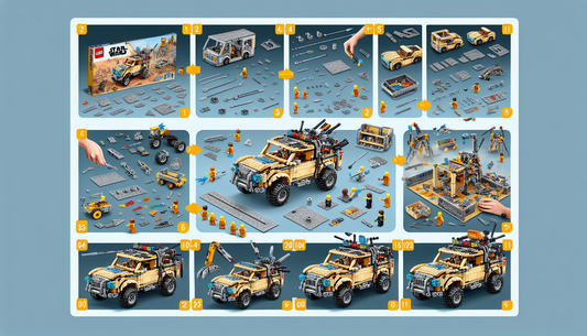 An image illustrating the process of assembling LEGO Set 75301. Display unassembled pieces at the start, then show the process of building the set, and finally present the finished model. The scene sh