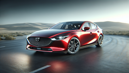 Visualize a compact and stylish Mazda 3 sedan. The car exhibiting sleek lines with a modern design, its bold front grille giving a sense of aggressiveness, while the stylish alloy wheels add to its sp