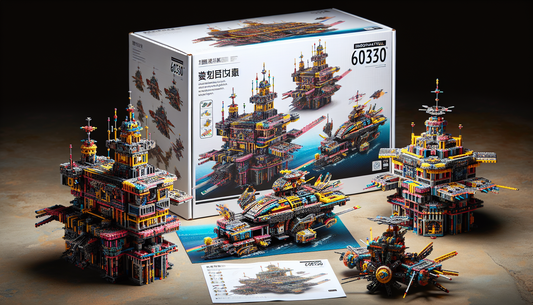 Visualize an innovative toy building set called 'Block Master 60350': an imaginative addition to the world of interlocking bricks. Show a box showcasing the set's complex pieces and elaborate models c
