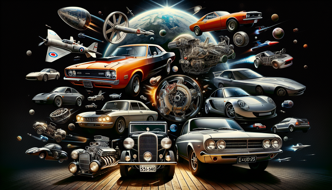 An intriguing journey into the universe of automobiles. A variety of cars from different eras and countries: a classic American muscle car with a fierce growl; a sleek German sports car signifying pre