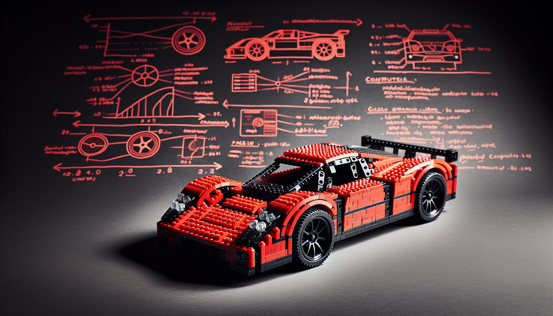 A miniature, brick-built masterpiece: An intricate model car inspired by sports cars, particularly those with sleek aerodynamic designs, precise lines, and high-performance capabilities. Specifically,