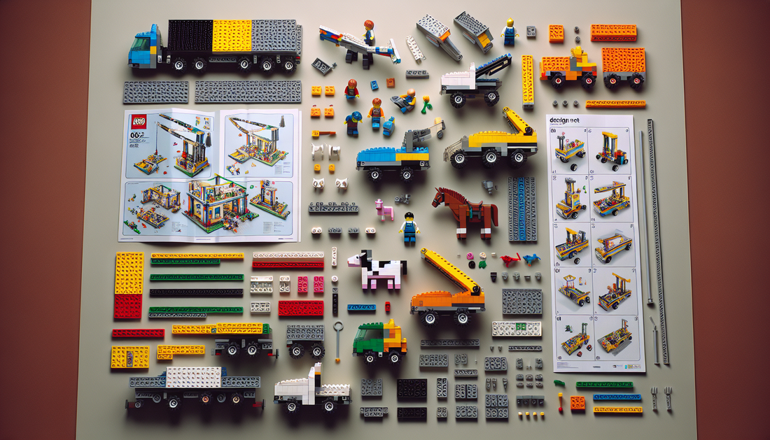 Detailed image reflecting the contents and components of a generic toy construction set similar to LEGO number 60305. It should include various interlocking plastic bricks of different colors and size
