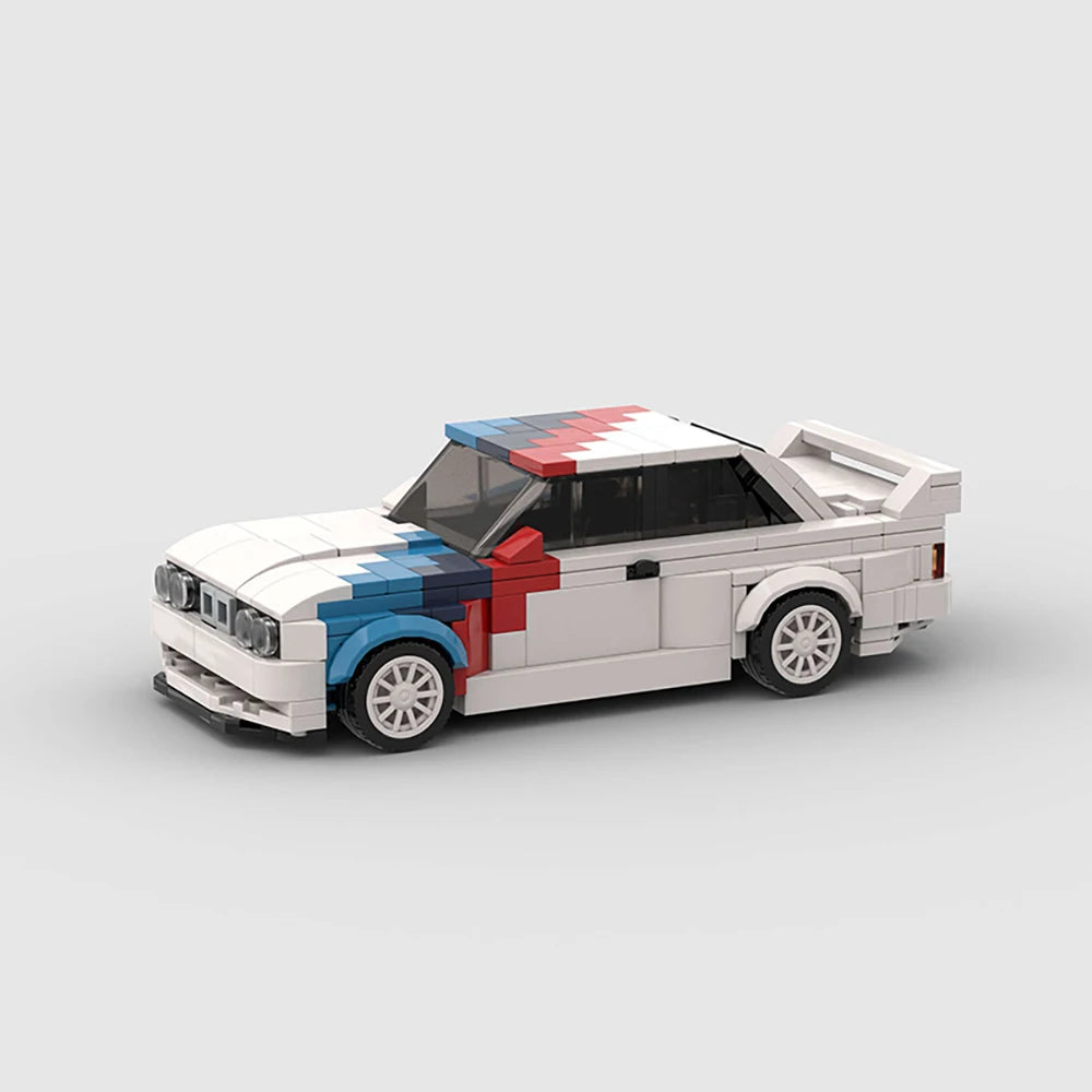 Driftbricks BMW E30 white brick model with M colors on roof and fender