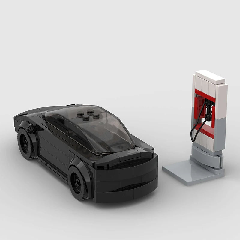 Electric Model 3 Style Sedan with Charging Station